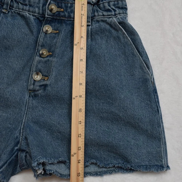 ZARA High Rise Denim Shorts Button Fly Sz 8 Elastic Waist 90s Western Grunge - Picture 12 of 16